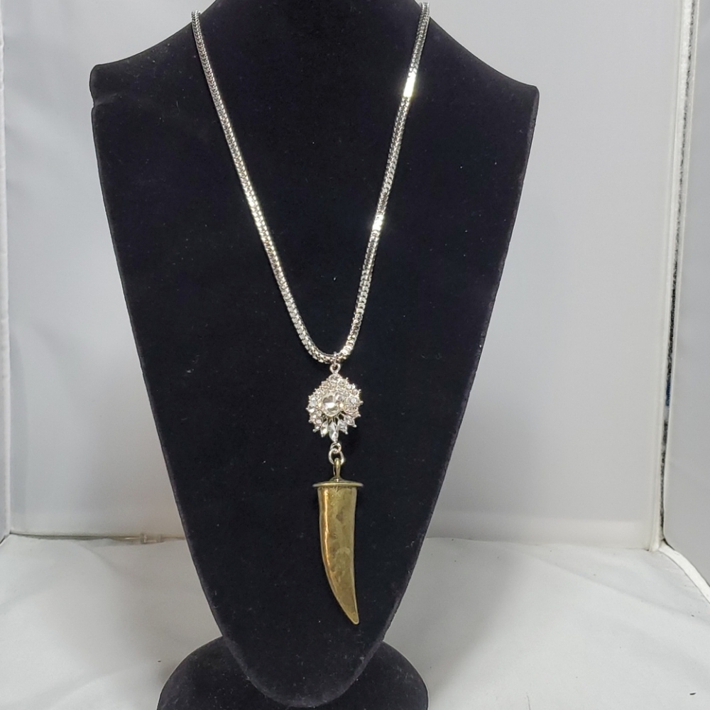 Bijou drive silver tusk with rhinestones necklace